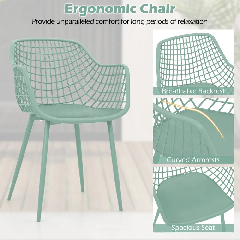 3 Piece Patio Chair Set with PP Seat and Tabletop for Porch-Green - Green - Patio Conversation Sets