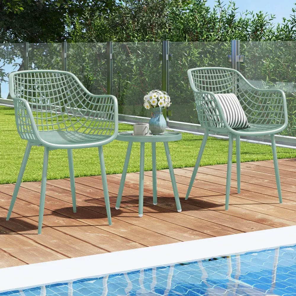 3 Piece Patio Chair Set with PP Seat and Tabletop for Porch-Green - Green - Patio Conversation Sets
