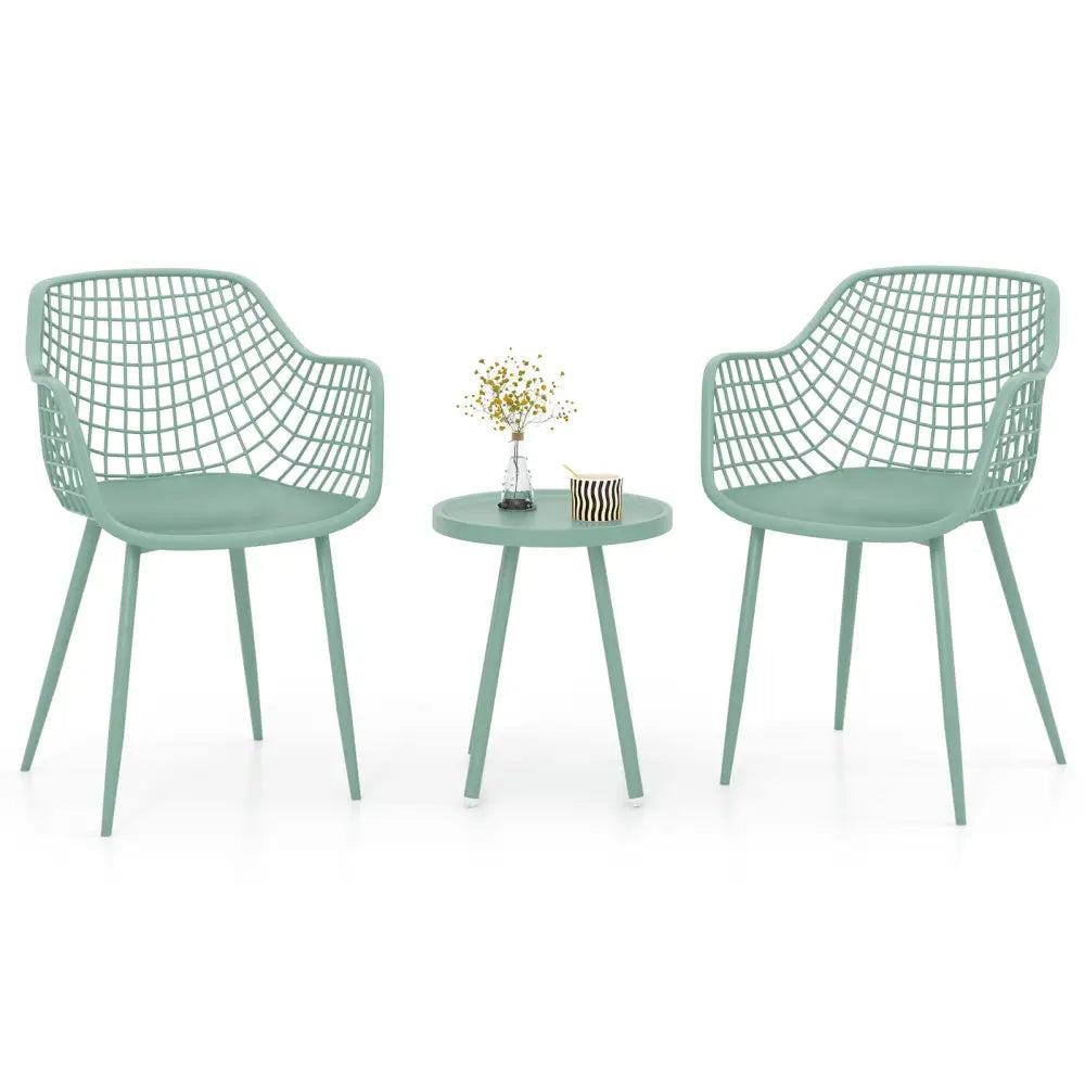 3 Piece Patio Chair Set with PP Seat and Tabletop for Porch-Green - Green - Patio Conversation Sets