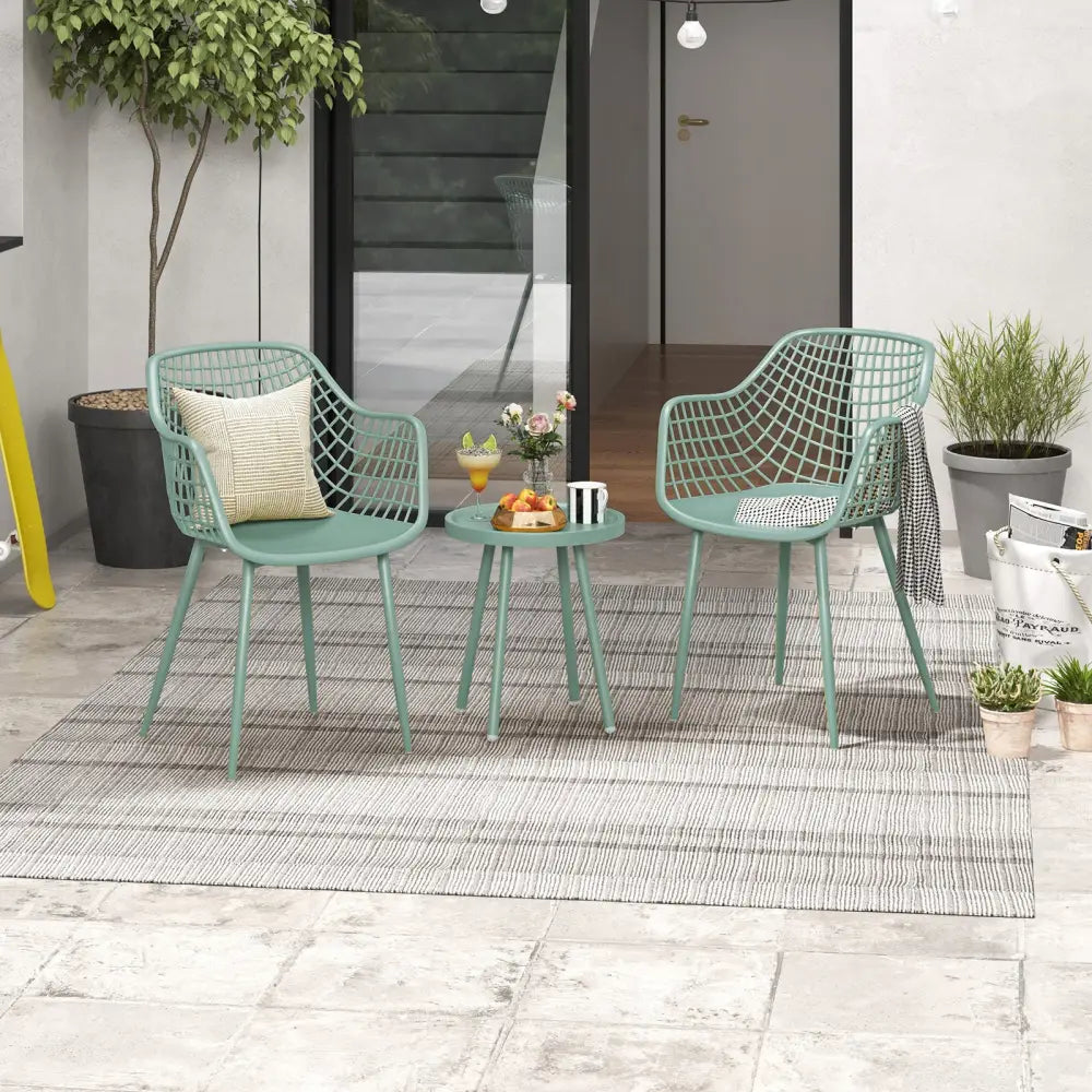 3 Piece Patio Chair Set with PP Seat and Tabletop for Porch-Green - Green - Patio Conversation Sets