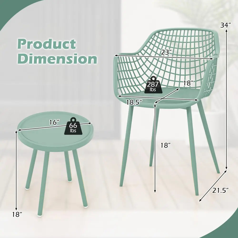 3 Piece Patio Chair Set with PP Seat and Tabletop for Porch-Green - Green - Patio Conversation Sets