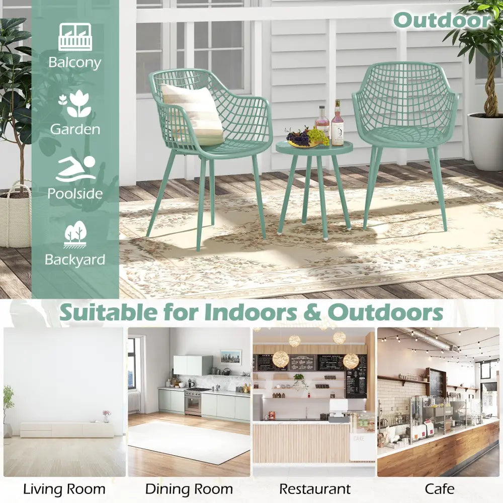 3 Piece Patio Chair Set with PP Seat and Tabletop for Porch-Green - Green - Patio Conversation Sets