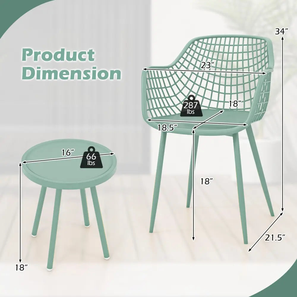 3 Piece Patio Chair Set with PP Seat and Tabletop for Porch-Green - Green - Patio Conversation Sets