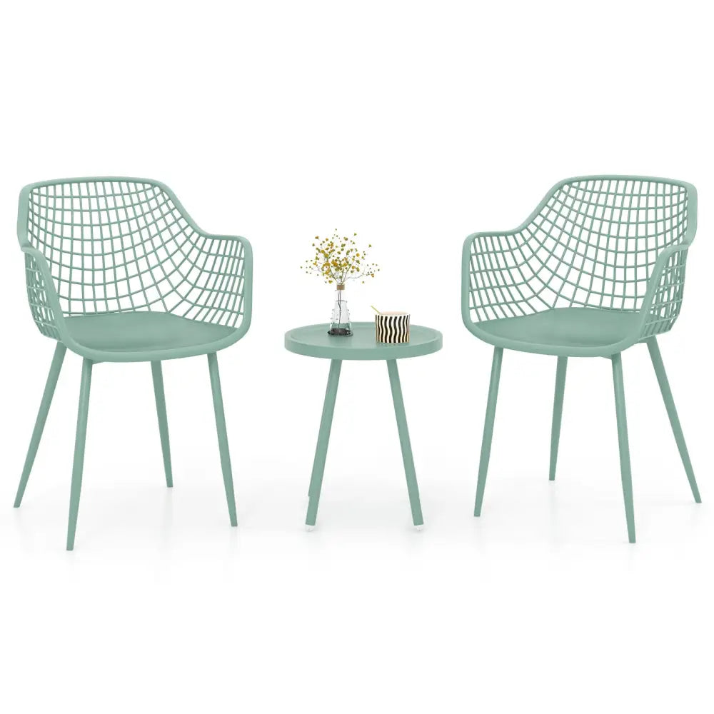 3 Piece Patio Chair Set with PP Seat and Tabletop for Porch-Green - Green - Patio Conversation Sets