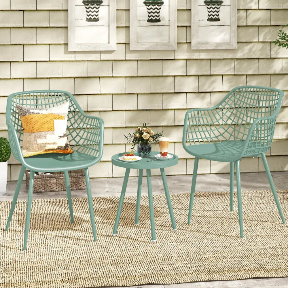 3 Piece Patio Chair Set with PP Seat and Tabletop for Porch-Green - Green - Patio Conversation Sets