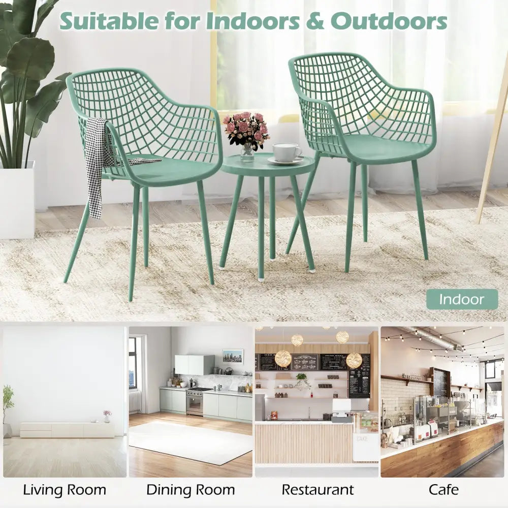 3 Piece Patio Chair Set with PP Seat and Tabletop for Porch-Green - Green - Patio Conversation Sets