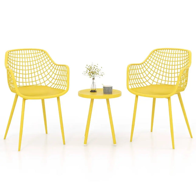 3 Piece Patio Chair Set with PP Seat and Tabletop for PorchYellow - Oasis Home Essentials