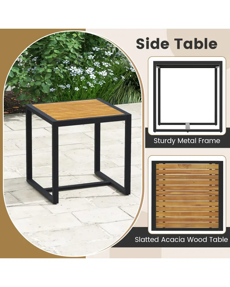 3 Piece Patio Conversation Set with Solid Acacia Wood Armrests and Tabletop-White - White - Patio Conversation Sets