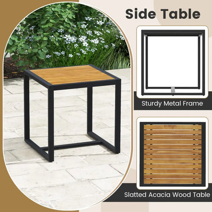 3 Piece Patio Conversation Set with Solid Acacia Wood Armrests and Tabletop-White - White - Patio Conversation Sets