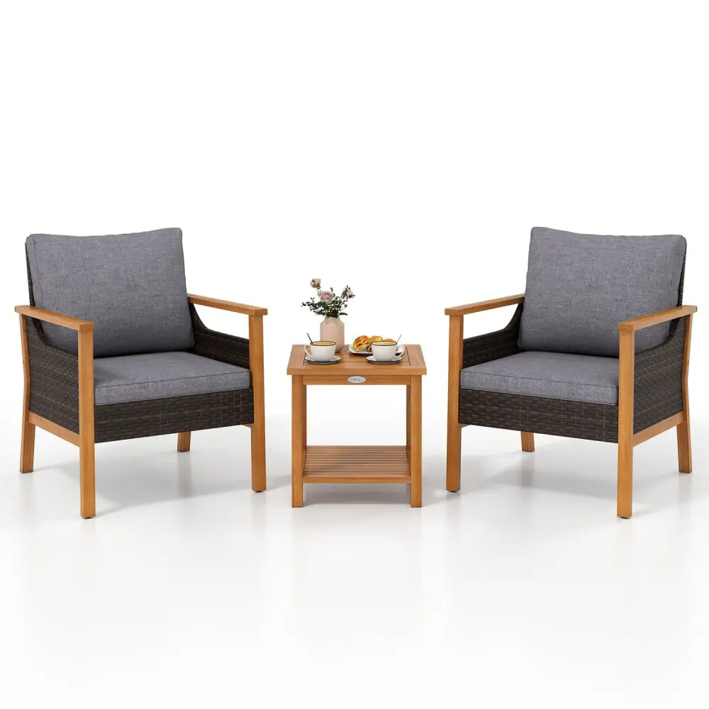 3 Piece Patio Furniture Set-Gray - Gray - Patio Dining Sets