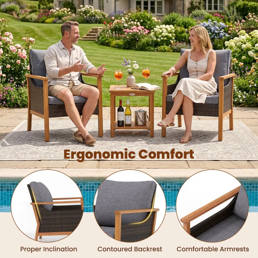 3 Piece Patio Furniture Set-Gray - Gray - Patio Dining Sets