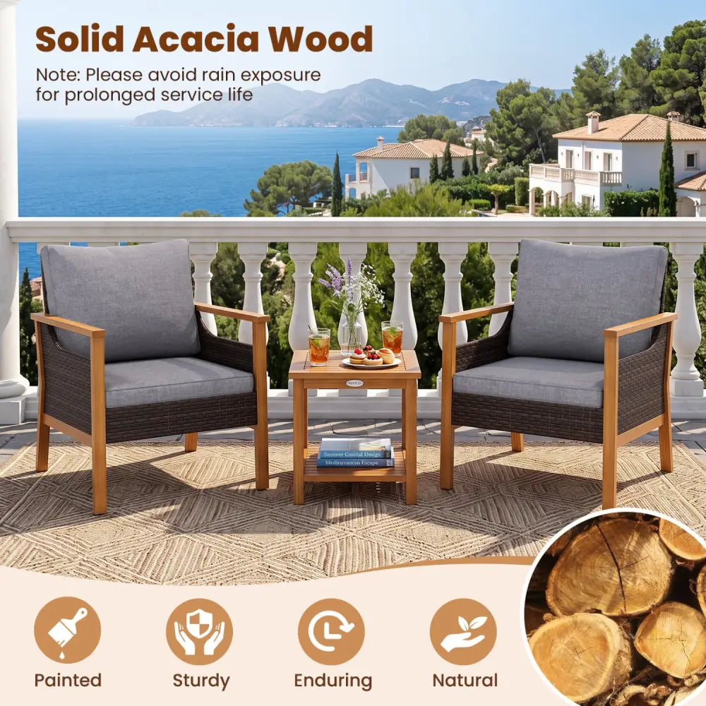 3 Piece Patio Furniture Set-Gray - Gray - Patio Dining Sets