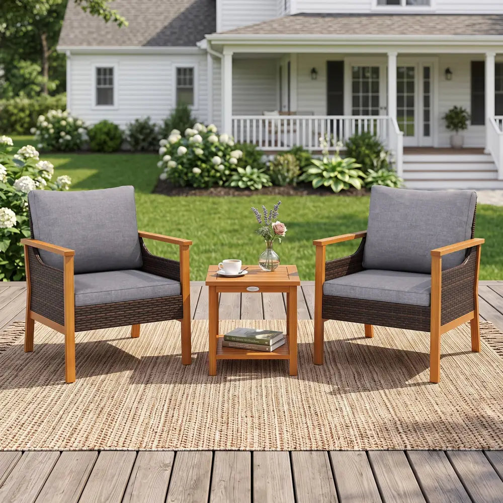 3 Piece Patio Furniture Set-Gray - Gray - Patio Dining Sets