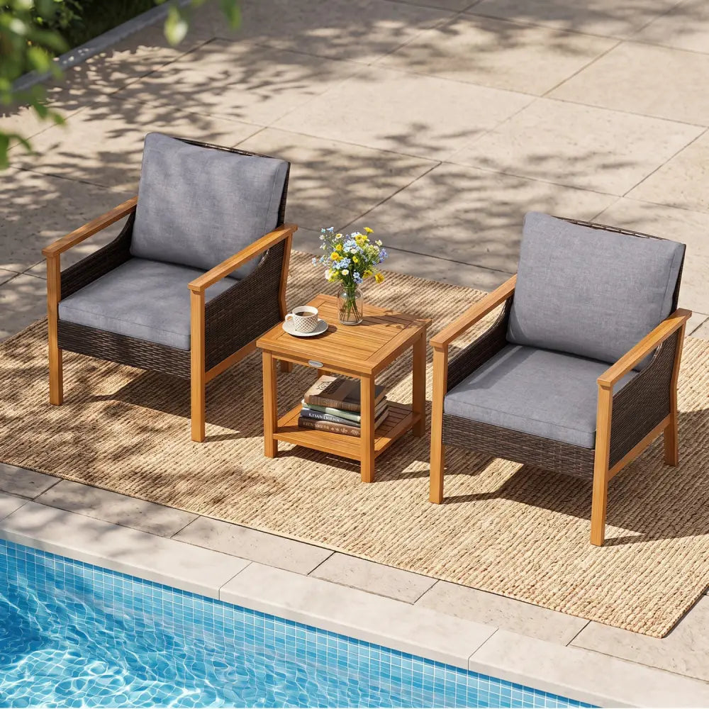 3 Piece Patio Furniture Set-Gray - Gray - Patio Dining Sets