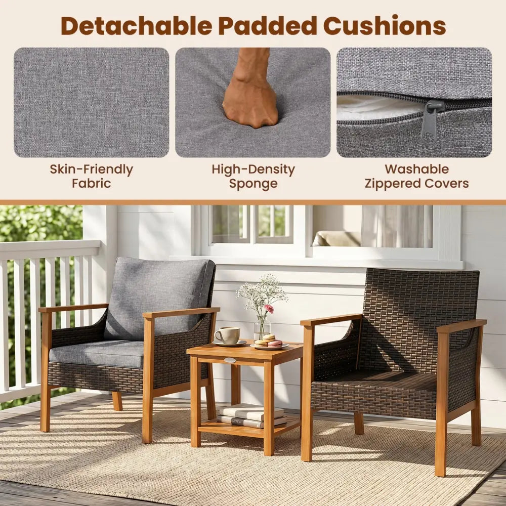 3 Piece Patio Furniture Set-Gray - Gray - Patio Dining Sets