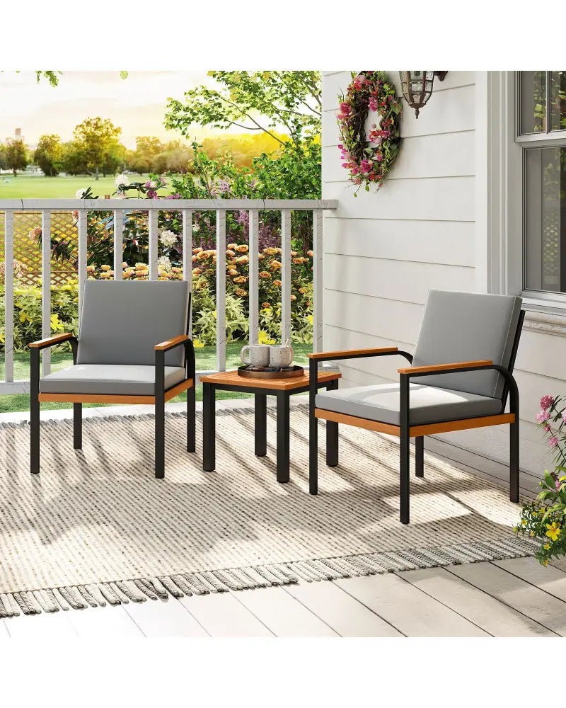 3 Piece Patio Furniture Set Outdoor Conversation Set with Coffee Table-Grey - Gray - Patio Conversation Sets