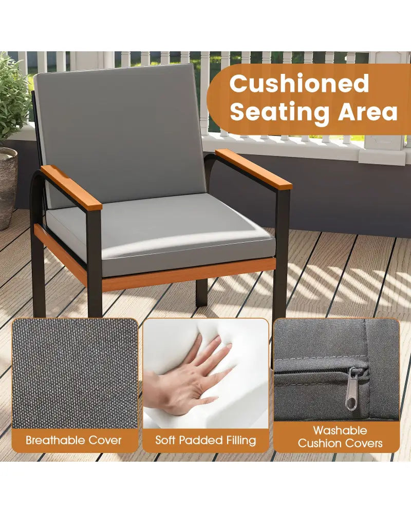 3 Piece Patio Furniture Set Outdoor Conversation Set with Coffee Table-Grey - Gray - Patio Conversation Sets