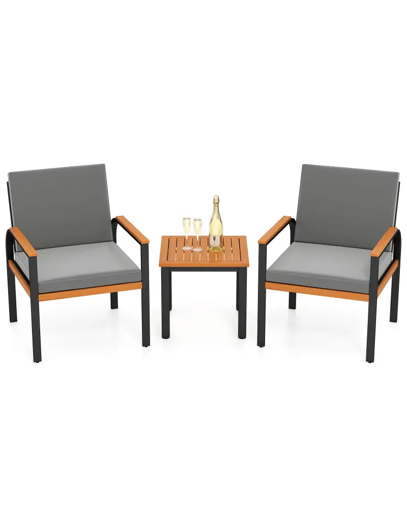 3 Piece Patio Furniture Set Outdoor Conversation Set with Coffee Table-Grey - Gray - Patio Conversation Sets