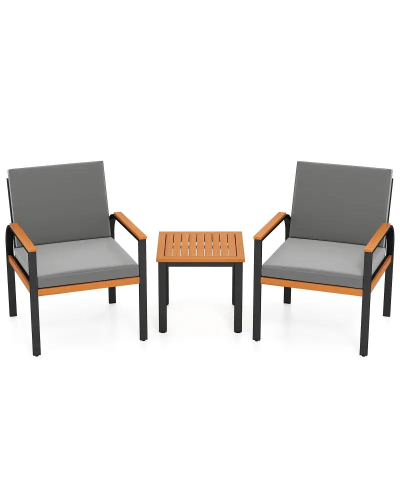 3 Piece Patio Furniture Set Outdoor Conversation Set with Coffee Table-Grey - Gray - Patio Conversation Sets