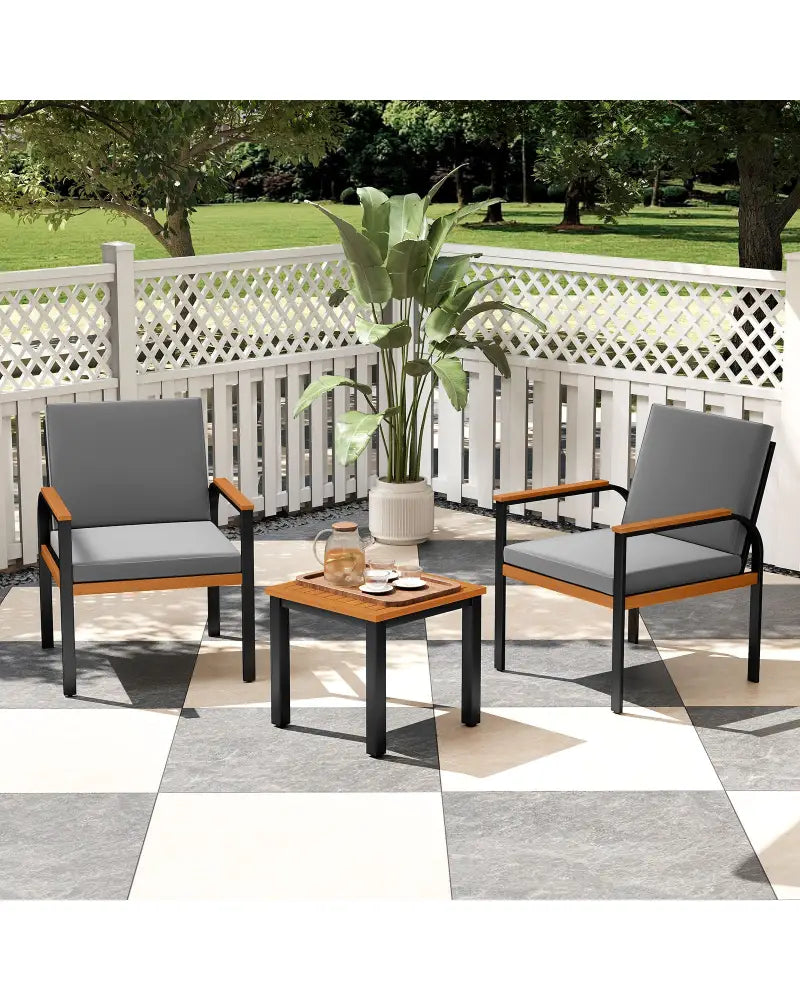 3 Piece Patio Furniture Set Outdoor Conversation Set with Coffee Table-Grey - Gray - Patio Conversation Sets