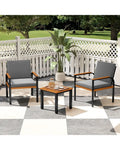 3 Piece Patio Furniture Set Outdoor Conversation Set with Coffee Table-Grey - Gray - Patio Conversation Sets