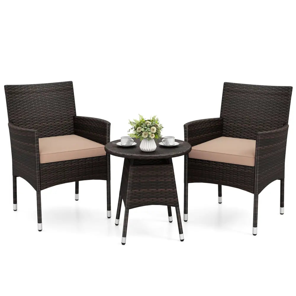 3 Piece Patio Furniture Set Outside Bistro Set for Porch-Beige - Beige - Patio Conversation Sets
