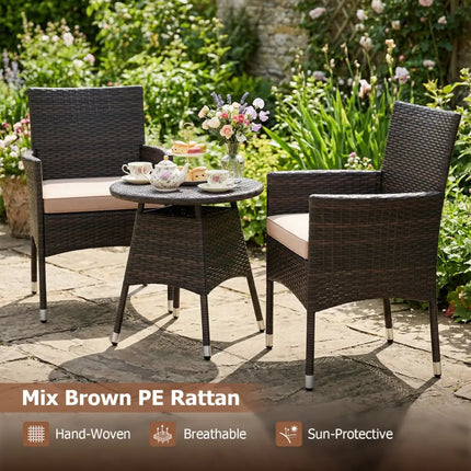 3 Piece Patio Furniture Set Outside Bistro Set for Porch-Beige - Beige - Patio Conversation Sets