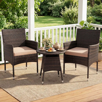 3 Piece Patio Furniture Set Outside Bistro Set for Porch-Beige - Beige - Patio Conversation Sets