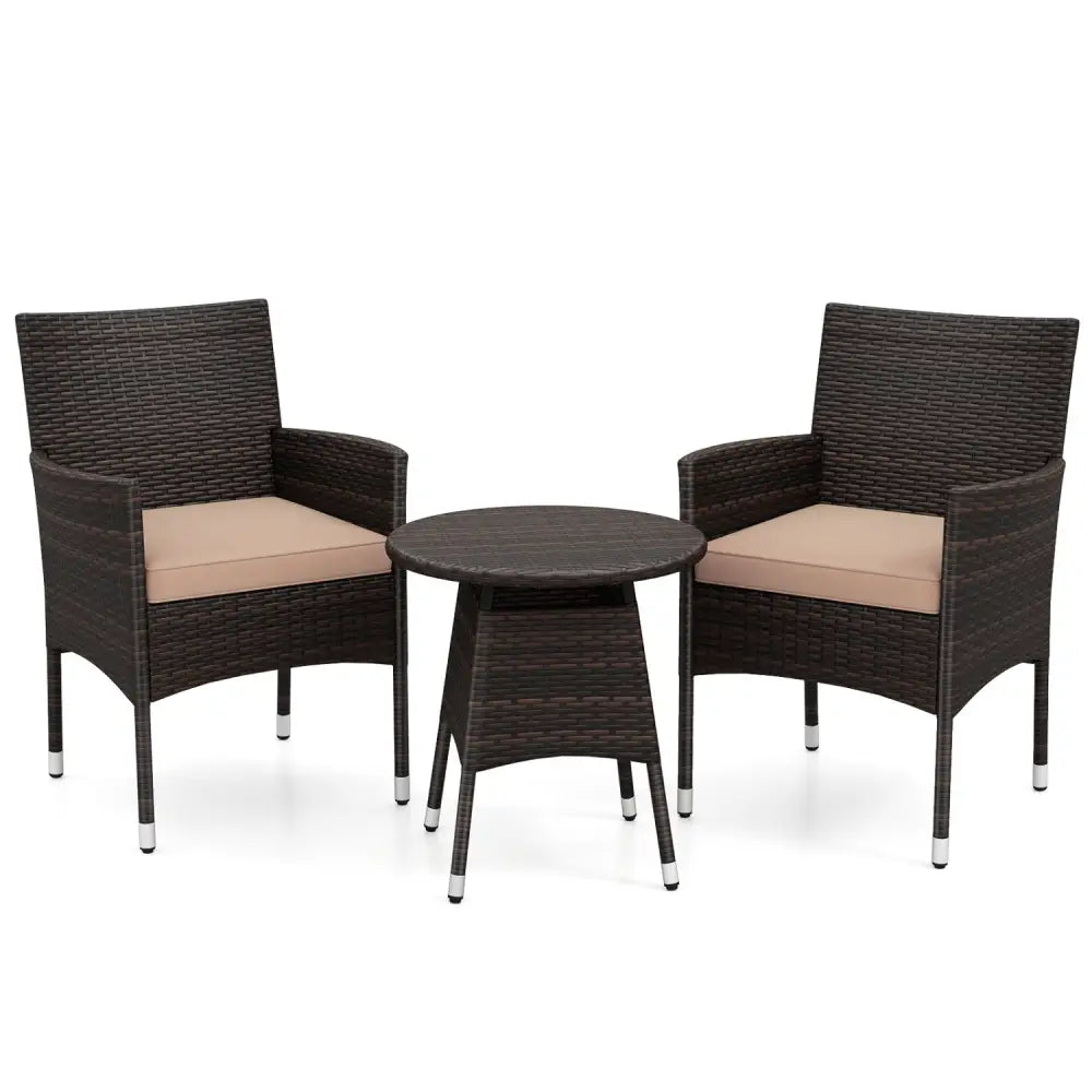 3 Piece Patio Furniture Set Outside Bistro Set for Porch-Beige - Beige - Patio Conversation Sets