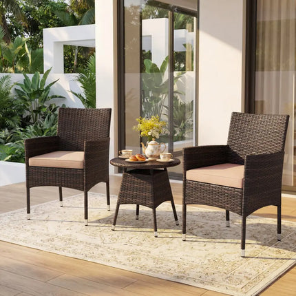 3 Piece Patio Furniture Set Outside Bistro Set for Porch-Beige - Beige - Patio Conversation Sets