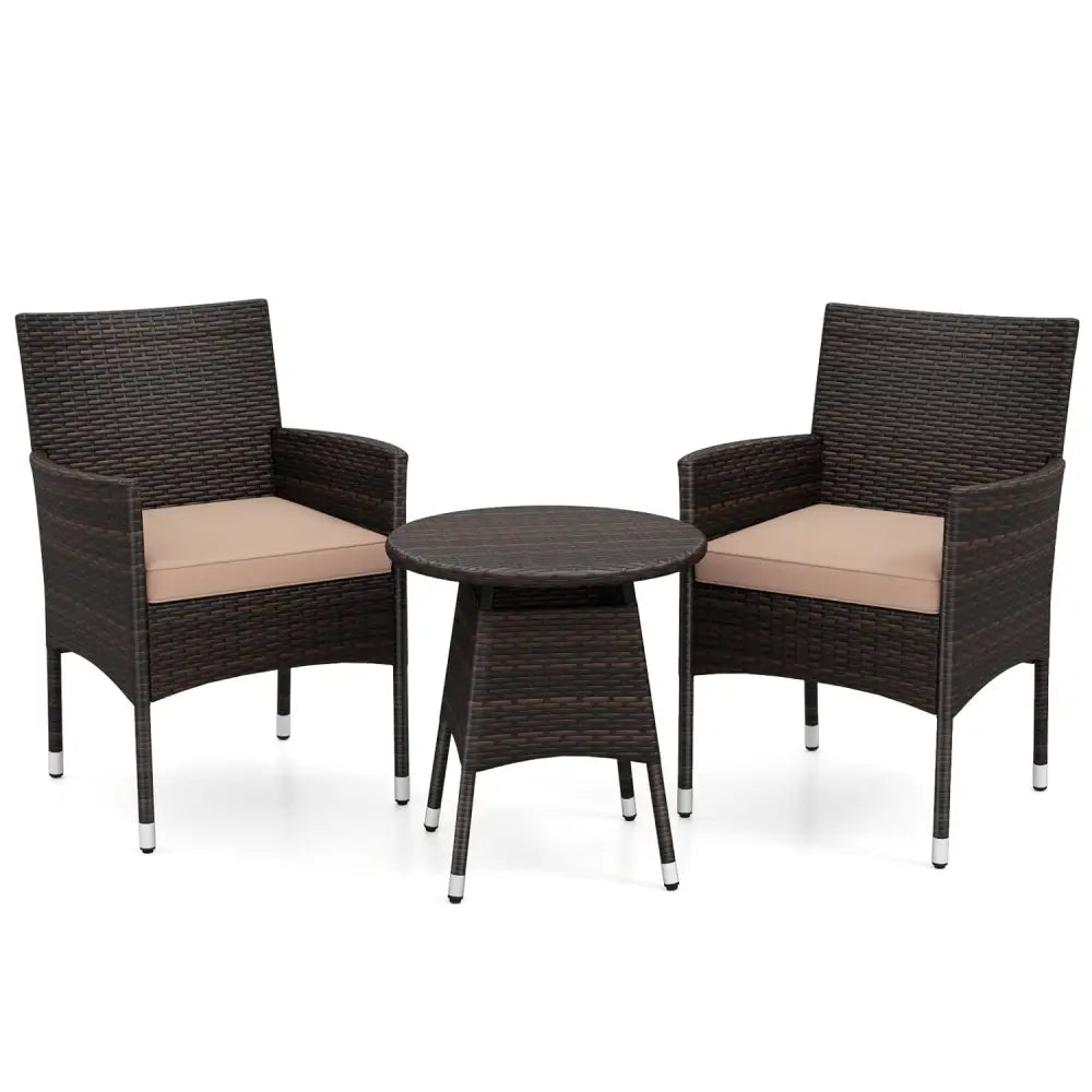 3 Piece Patio Furniture Set Outside Bistro Set for Porch-Beige - Beige - Patio Conversation Sets