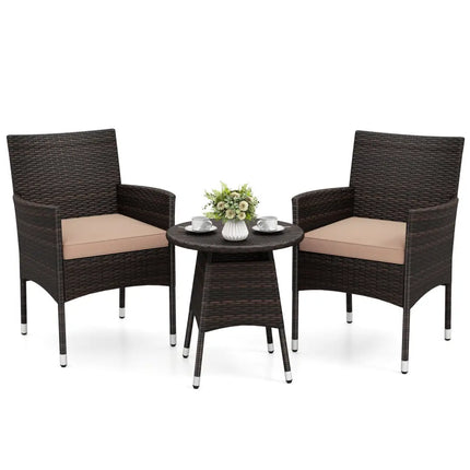 3 Piece Patio Furniture Set Outside Bistro Set for Porch-Beige - Beige - Patio Conversation Sets