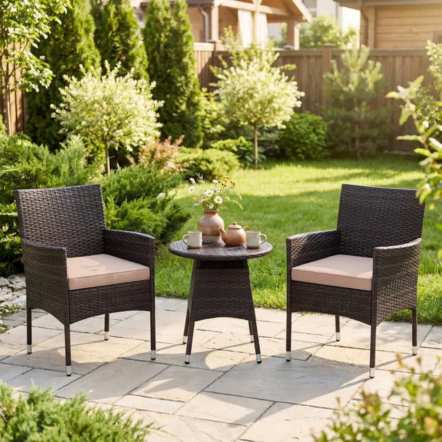 3 Piece Patio Furniture Set Outside Bistro Set for Porch-Beige - Beige - Patio Conversation Sets