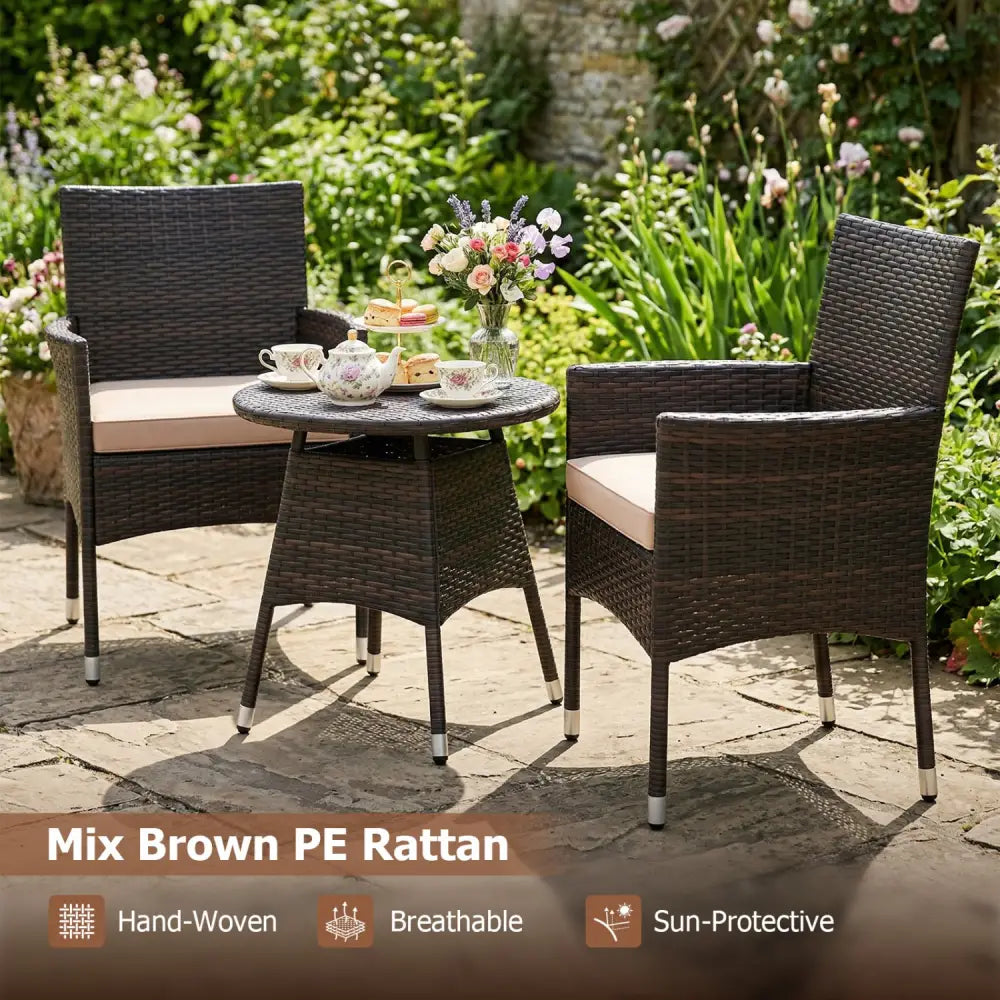 3 Piece Patio Furniture Set Outside Bistro Set for Porch-Beige - Beige - Patio Conversation Sets