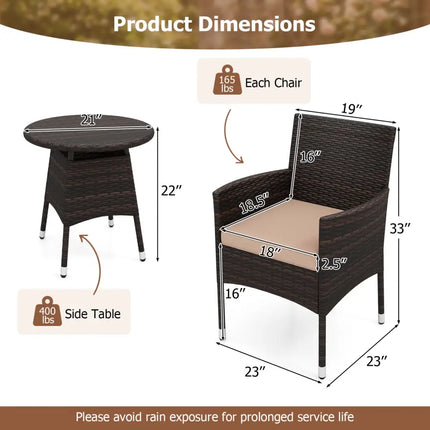 3 Piece Patio Furniture Set Outside Bistro Set for Porch-Beige - Beige - Patio Conversation Sets