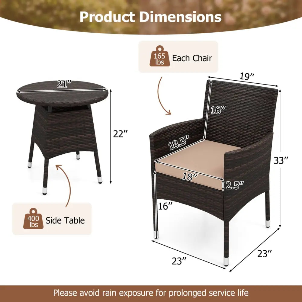 3 Piece Patio Furniture Set Outside Bistro Set for Porch-Beige - Beige - Patio Conversation Sets