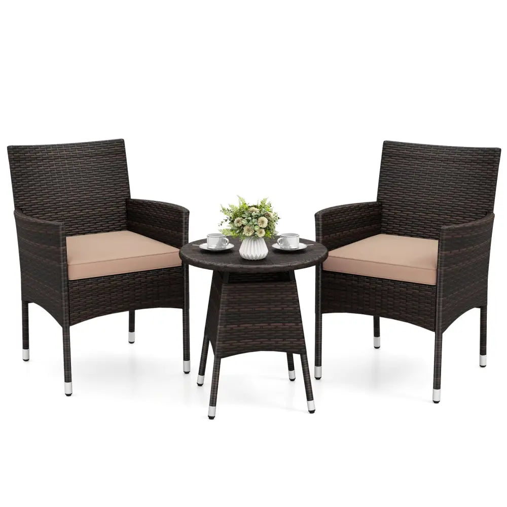 3 Piece Patio Furniture Set Outside Bistro Set for Porch-Beige - Beige - Patio Conversation Sets