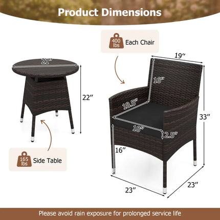 3 Piece Patio Furniture Set Outside Bistro Set for Porch-Black - Black - Patio Conversation Sets