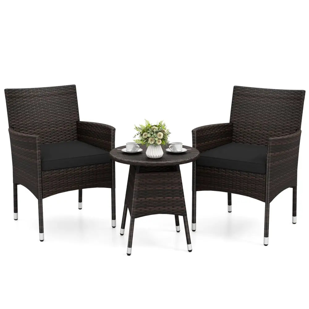 3 Piece Patio Furniture Set Outside Bistro Set for Porch-Black - Black - Patio Conversation Sets
