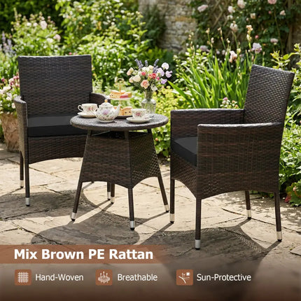 3 Piece Patio Furniture Set Outside Bistro Set for Porch-Black - Black - Patio Conversation Sets