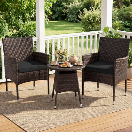 3 Piece Patio Furniture Set Outside Bistro Set for Porch-Black - Black - Patio Conversation Sets