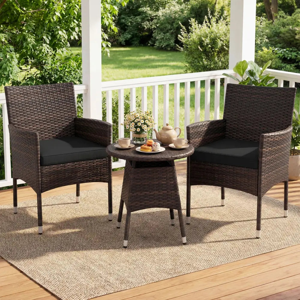 3 Piece Patio Furniture Set Outside Bistro Set for Porch-Black - Black - Patio Conversation Sets