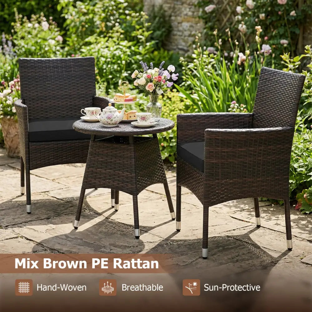 3 Piece Patio Furniture Set Outside Bistro Set for Porch-Black - Black - Patio Conversation Sets