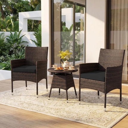 3 Piece Patio Furniture Set Outside Bistro Set for Porch-Black - Black - Patio Conversation Sets