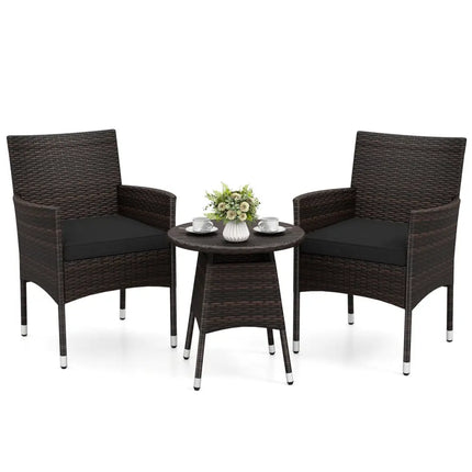 3 Piece Patio Furniture Set Outside Bistro Set for Porch-Black - Black - Patio Conversation Sets
