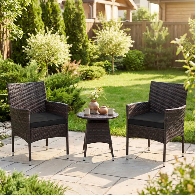 3 Piece Patio Furniture Set Outside Bistro Set for Porch-Black - Black - Patio Conversation Sets