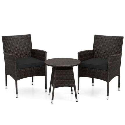 3 Piece Patio Furniture Set Outside Bistro Set for Porch-Black - Black - Patio Conversation Sets
