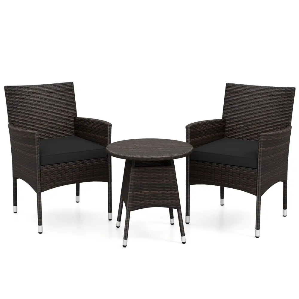 3 Piece Patio Furniture Set Outside Bistro Set for Porch-Black - Black - Patio Conversation Sets