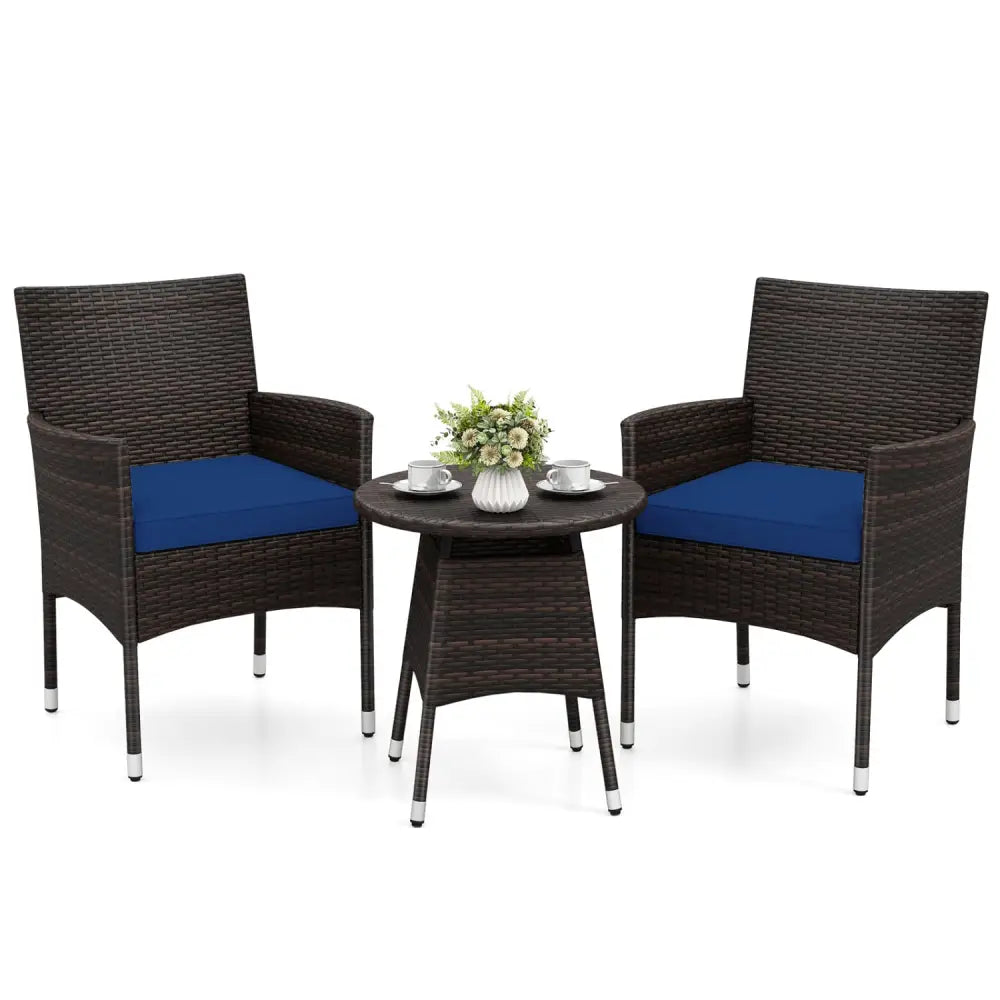 3 Piece Patio Furniture Set Outside Bistro Set for Porch-Navy - Navy - Patio Conversation Sets