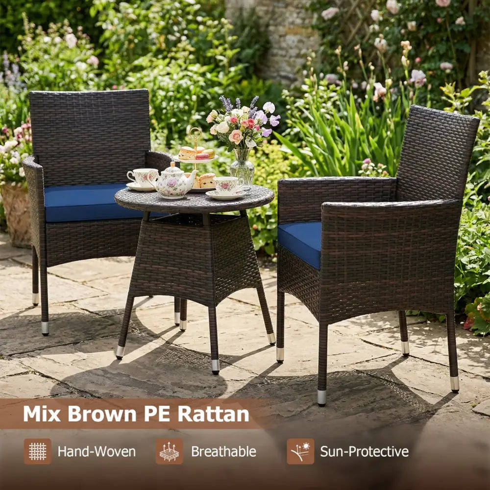 3 Piece Patio Furniture Set Outside Bistro Set for Porch-Navy - Navy - Patio Conversation Sets